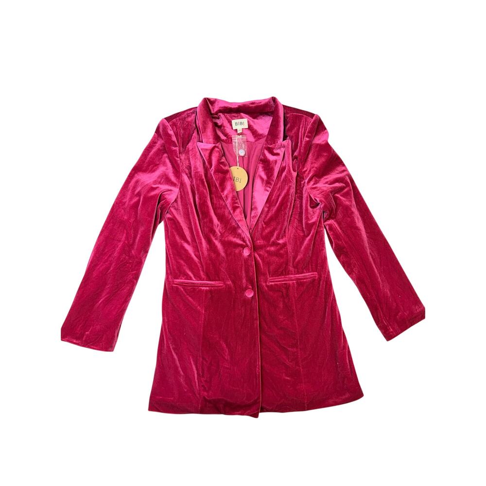 BiBi Women’s Pink Velvet Blazer Jacket Long Sleeve 2 Button Size Large NWT